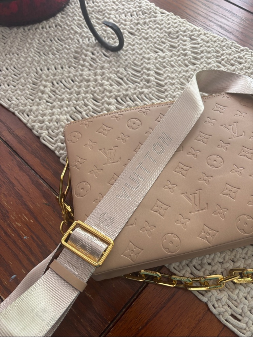 Beige Embossed Crossbody with Gold Chain - Picture 5 of 5